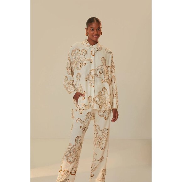 NWT FARM Rio Off-White Octopus Fun Euroflax Premium Linen Pants Large - Picture 6 of 6